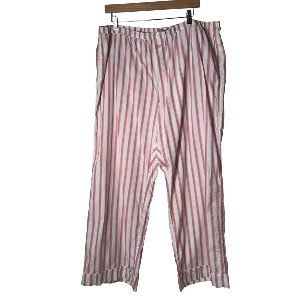 J. Crew Pink White Stripe Pajama Pants Lounge Sleepwear Women's XXL Elastic - Picture 2 of 7